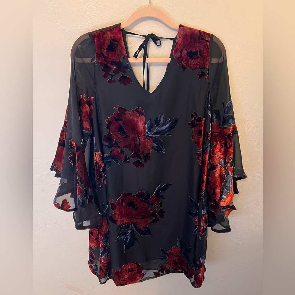 Black dress with red velvet floral